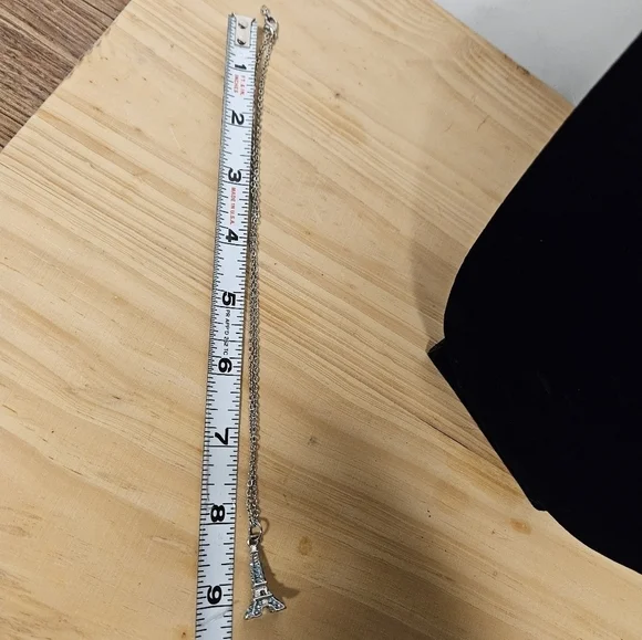 4-sided Blue Rhinestone Eiffel Tower Pendant Necklace - Picture 5 of 6